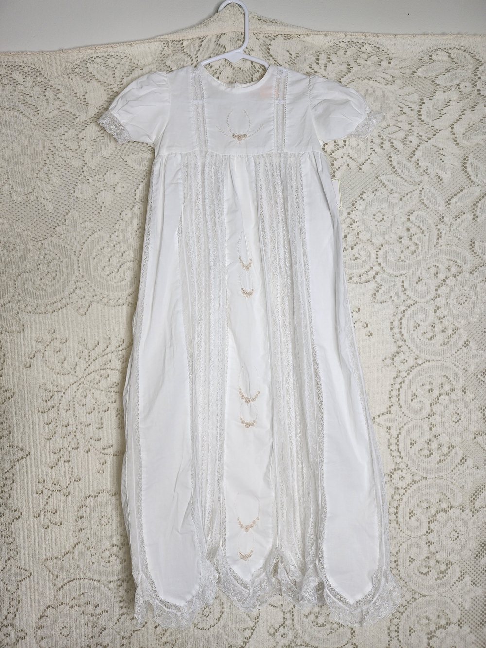 White Lace Trim Baby Dress - Classic Christening Gown
